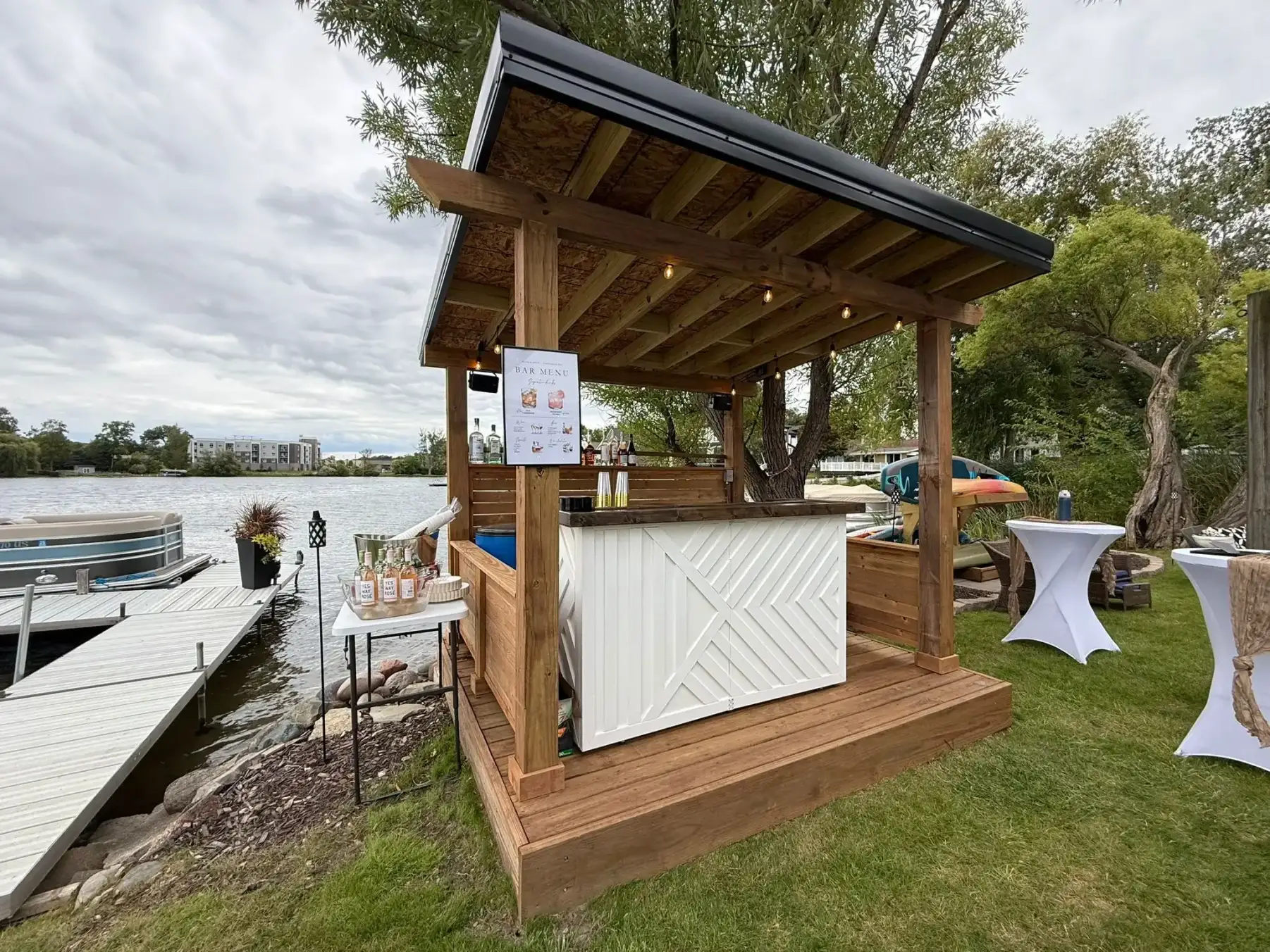 Classic bar with a serene waterfront view
